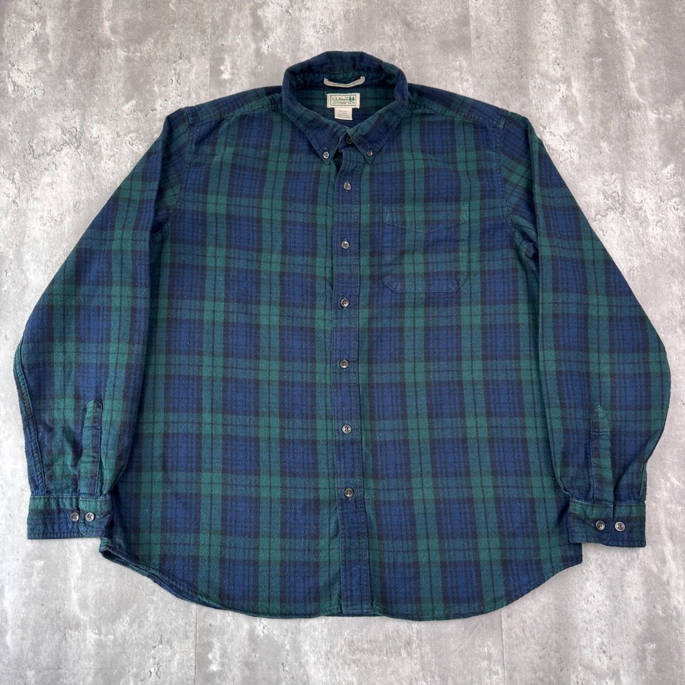 Vintage LL Bean Flannel Shirt‎ Mens L Blue Green Tartan Long Sleeve Lumberjack